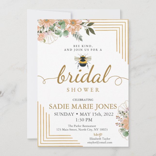Bee Kind Red Flowers Bridal Shower Invitation (Front)