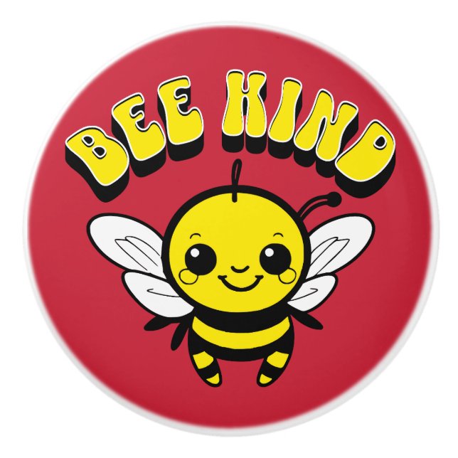 Bee kind text design ceramic knob (Front)