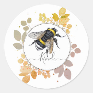 Bee Kind With Greenery Classic Round Sticker
