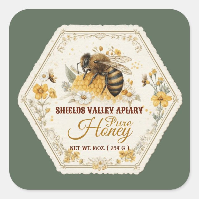 Bee Label for Pure Honey Sticker (Front)