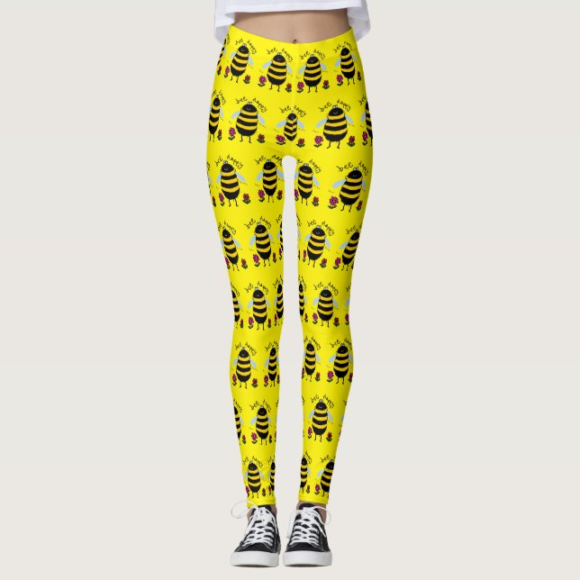 Bee Leggings Be Happy Cartoon (Front)