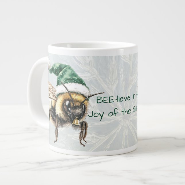BEE-lieve In The Joy of the Season Bees and Bell Large Coffee Mug (Front Left)