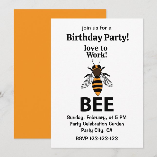 Bee Love To Work Bee Birthday Invitation (Front/Back)