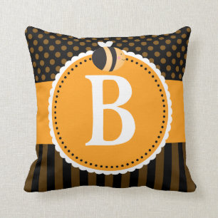Bee Lover Monogram Cute Throw Pillow Gift