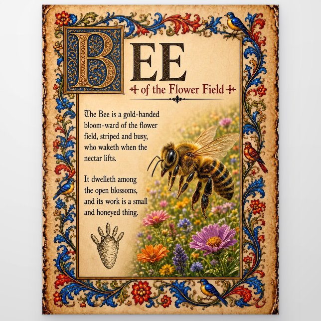 Bee, Medieval Bestiary Art Postcard (Creator Uploaded)