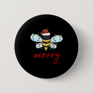 Bee Merry Christmas Bee In Santa Hat Cute Merry Xm 2 Inch Round Button