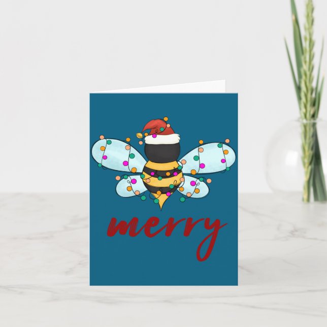 Bee Merry Christmas Bee In Santa Hat Cute Merry Xm Card (Front)