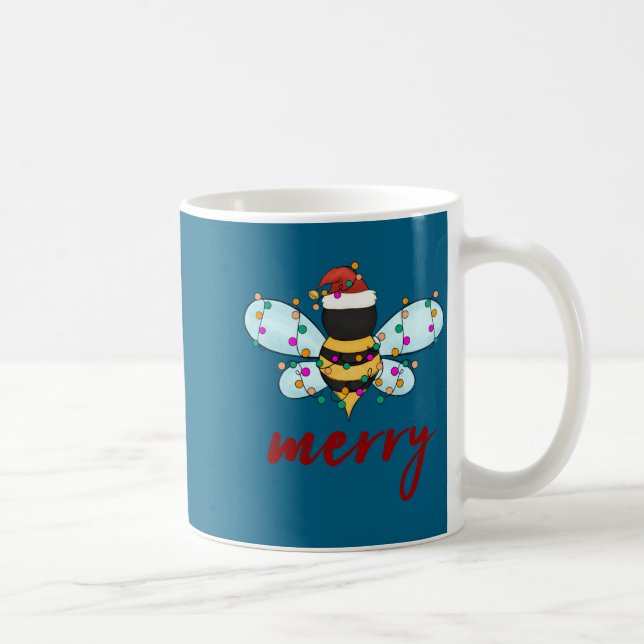 Bee Merry Christmas Bee In Santa Hat Cute Merry Xm Coffee Mug (Right)