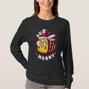 Bee Merry Christmas Honey Bee Lights Santa Hat T-Shirt