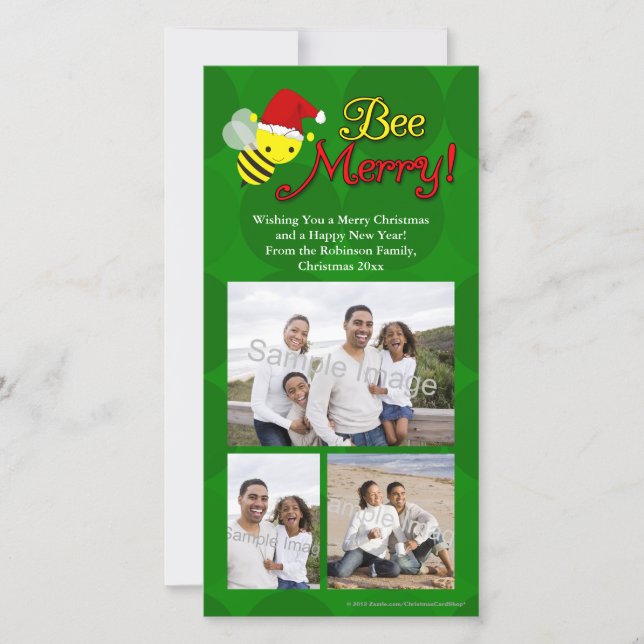 Bee Merry, Cute Bumblebee Holiday Card (Front)