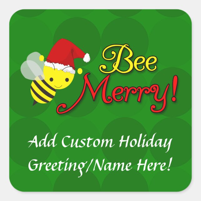 Bee Merry, Cute Bumblebee Holiday Square Sticker (Front)
