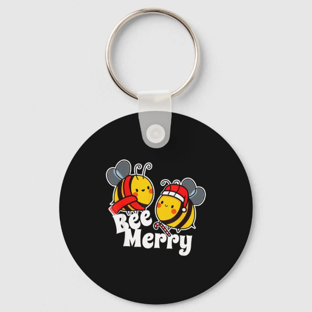 Bee Merry _ Cute Honey Bees Santa Claus _ Christma Keychain (Front)