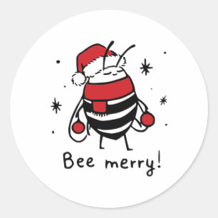 Bee Merry Funny Christmas Gift Bee Lover  Classic Round Sticker