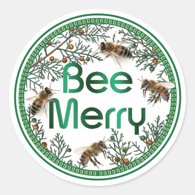 Bee Merry Honeybee Holiday Sticker (Front)