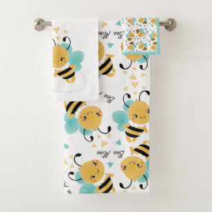 Bee Mine Bumblebee Pattern Hearts Bath Towel Set