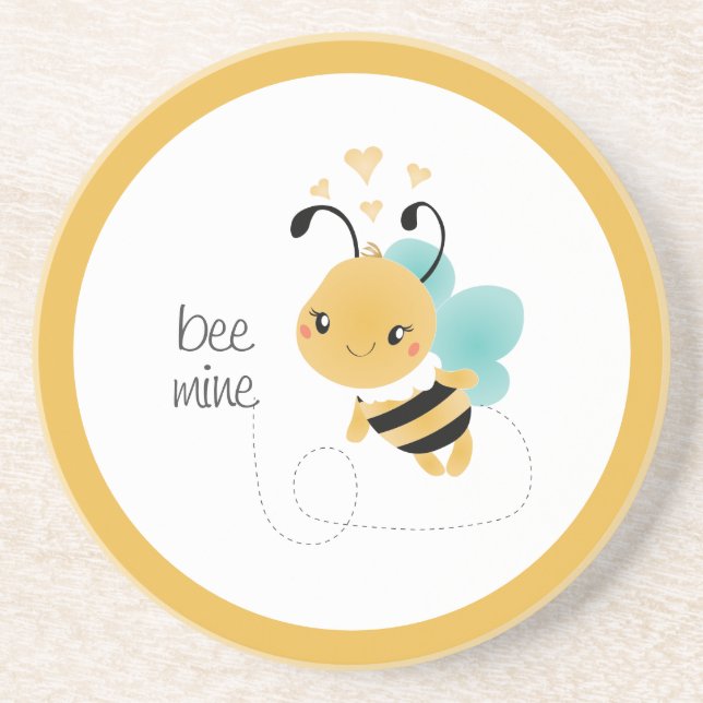 Bee Mine Bumblebee Yellow Black Coaster (Front)