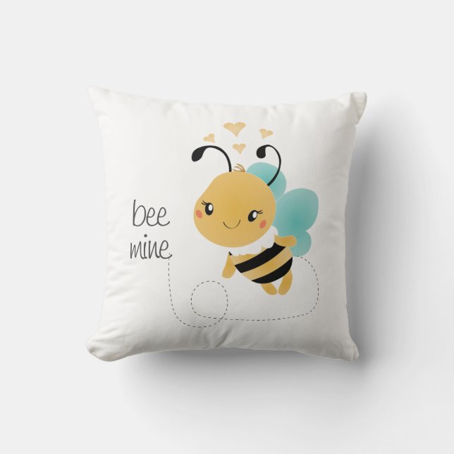 Bee Mine Bumblebee Yellow Black Throw Pillow (Front)
