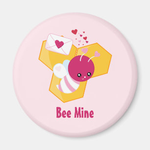 Bee Mine Cute Bee with Pink Valentine Hearts Magnet