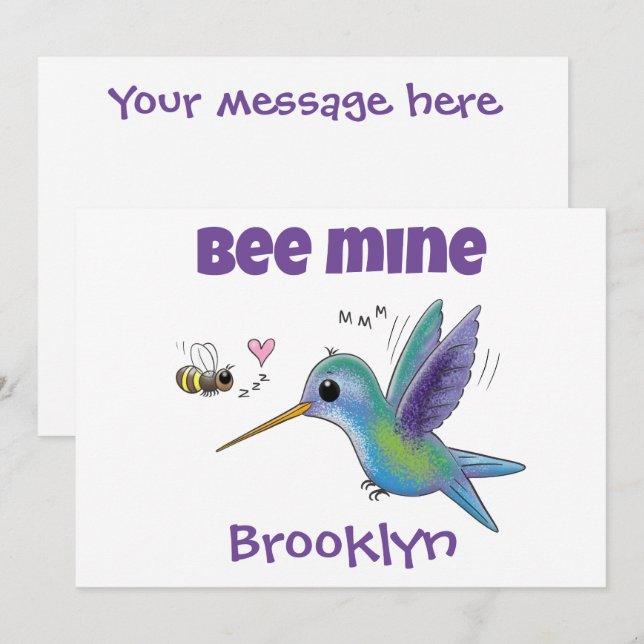Bee mine cute valentine hummingbird bee holiday card (Front/Back)