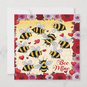 Bee Mine Floral Love Frame Flat Holiday Card
