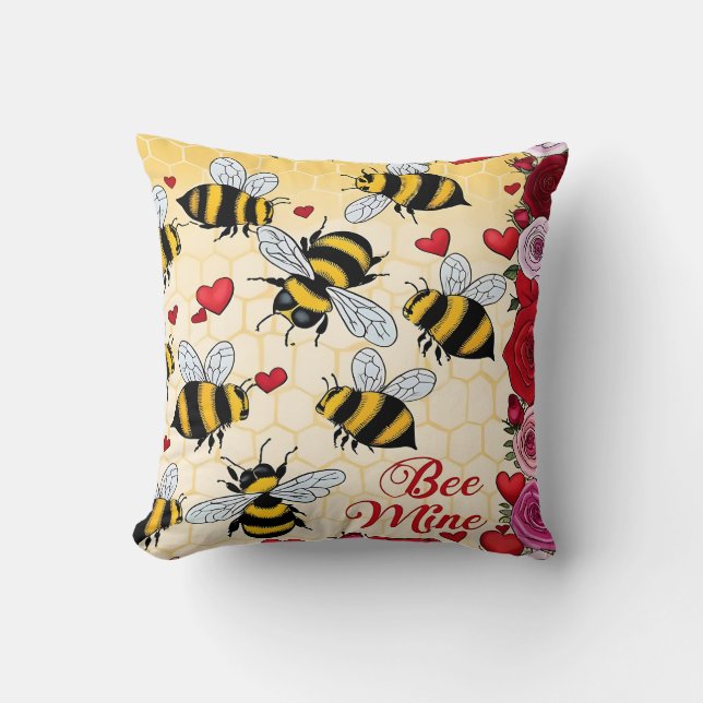 Bee Mine Floral Love Frame Throw Pillow (Front)