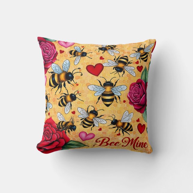 Bee Mine Golden Honey Love Throw Pillow (Front)