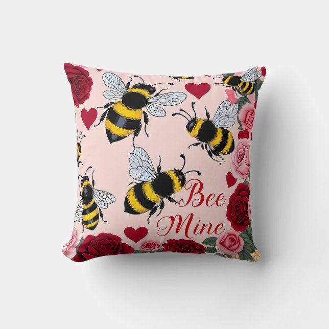 Bee Mine Love Buzz Design Throw Pillow (Front)
