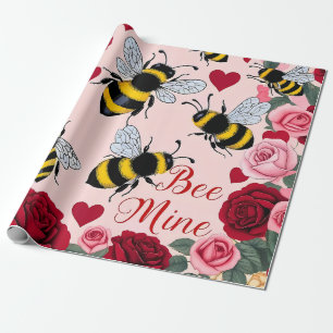 Bee Mine Love Buzz Design Wrapping Paper