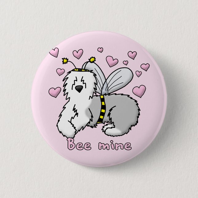 Bee Mine Old English Sheepdog 2 Inch Round Button (Front)