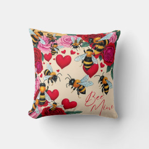 Bee Mine Romantic Floral Design Throw Pillow