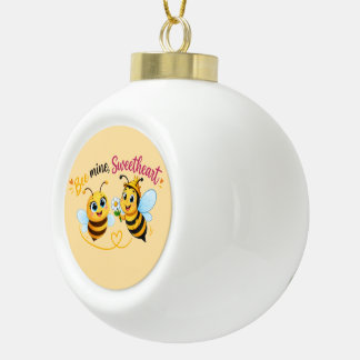 Bee Mine, Sweetheart – Cute Romantic Bee Couple Ceramic Ball Christmas Ornament
