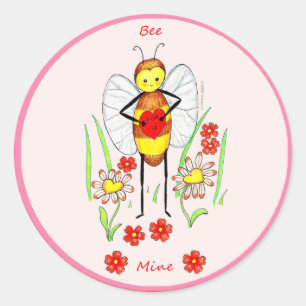 Bee Mine Valentine Classic Round Sticker
