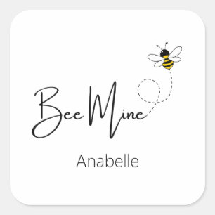 Bee Mine - Valentine Day Cute Bee Custom Square Sticker