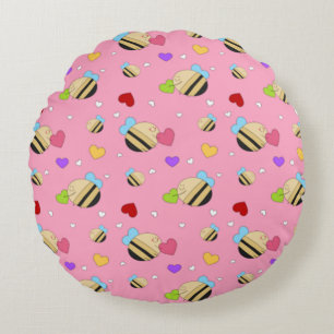 Bee Mine Valentine Round Pillow