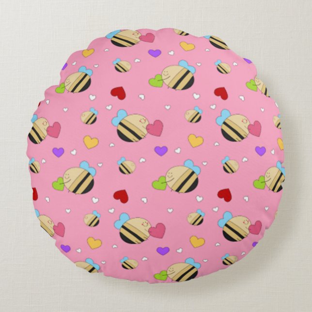 Bee Mine Valentine Round Pillow (Front)