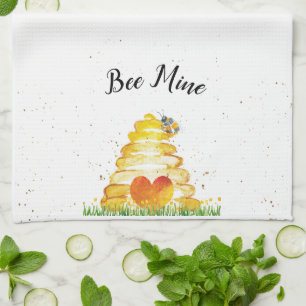 Bee Mine Valentine's Day Watercolor Kitchen Towel