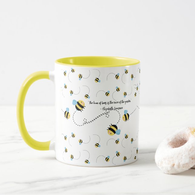 Bee Mug, Coffee Mug, Tea Cup, Tea Mug, Yellow, Mug (With Donut)