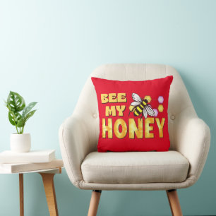 BEE MY HONEY  funny cute bee valentines's day      Throw Pillow
