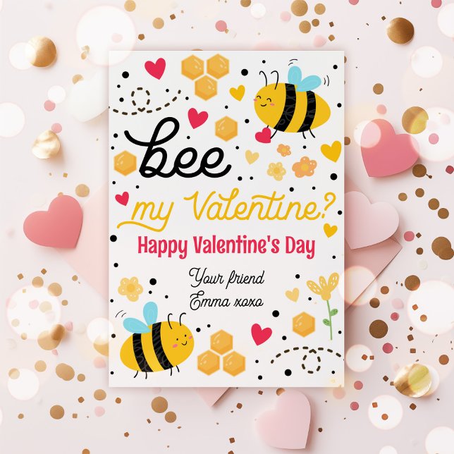 Bee My Valentine Cute Bee Valentine Classroom Card (Creator Uploaded)