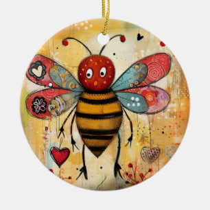 Bee My Valentine Hearts  Ceramic Ornament