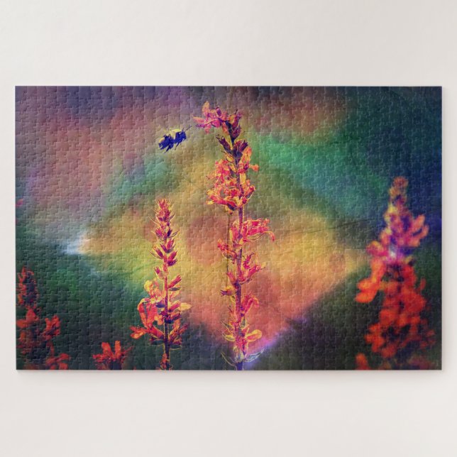 Bee N Wildflowers Diamond Earth Tones Jigsaw Puzzle (Horizontal)