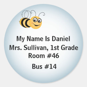 Bee Nametag Classic Round Sticker
