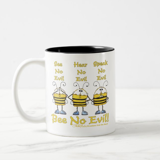 "Bee No Evil" Bees Two-Tone Coffee Mug (Left)