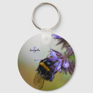 Bee on a Blue Tansy Keychain