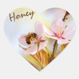 Bee On A Cherry Flower Heart Sticker