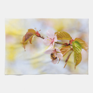 Bee On A Cherry Flower Kitchen Towel