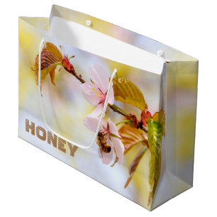 Bee On A Cherry Flower Large Gift Bag