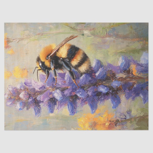 Bee on a Purple Lupine Flower Decoupage Tissue Paper (Front)