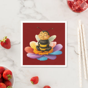 Bee On A Vibrant Flower Doing Yoga Napkin