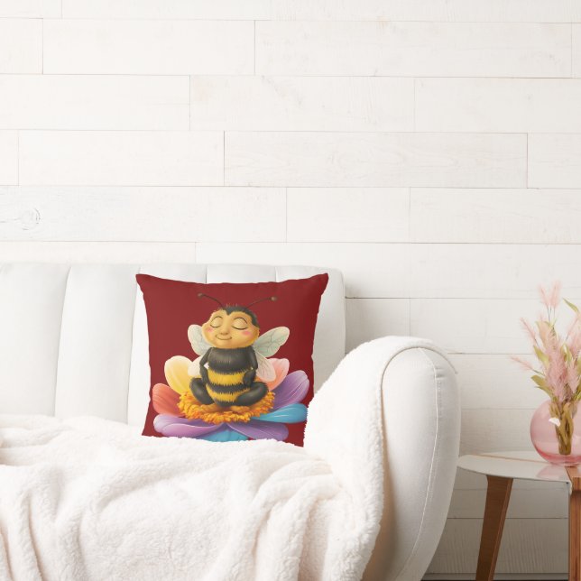 Bee On A Vibrant Flower Doing Yoga Throw Pillow (Couch)